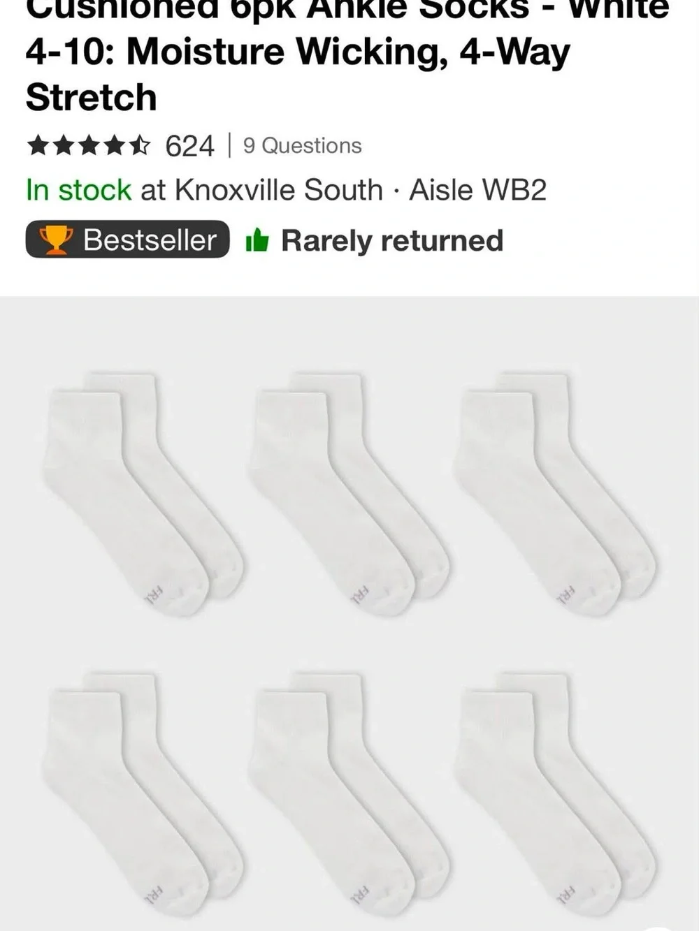 Fruit of the Loom Wmns Cushioned Ankle Socks - White (6 Pack)